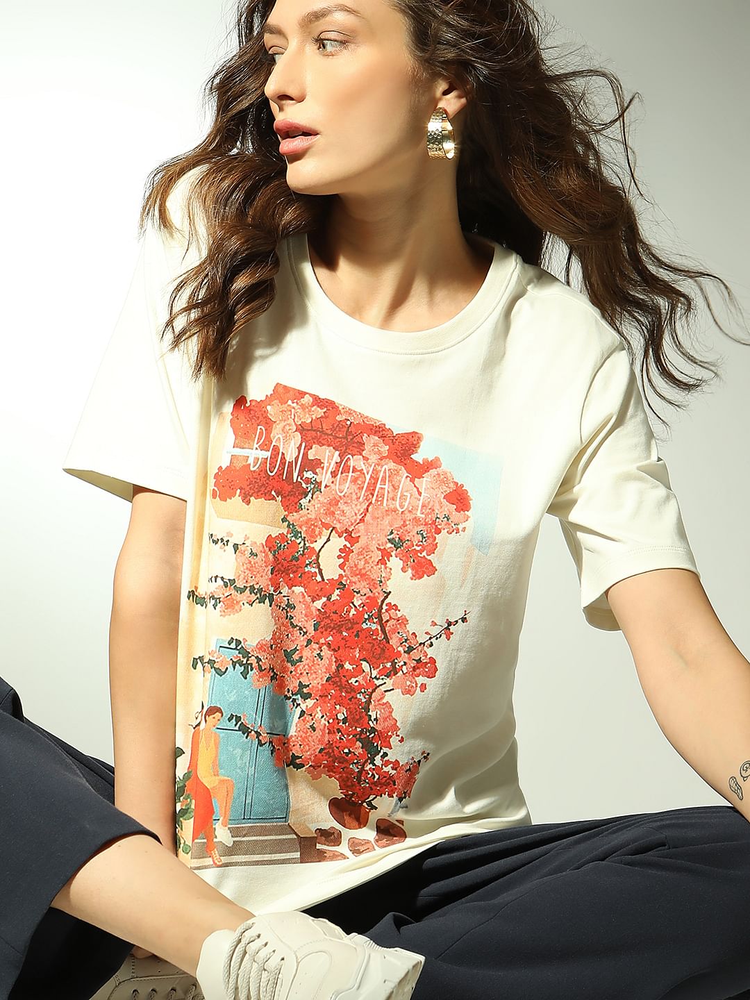 White Floral Print T-Shirt