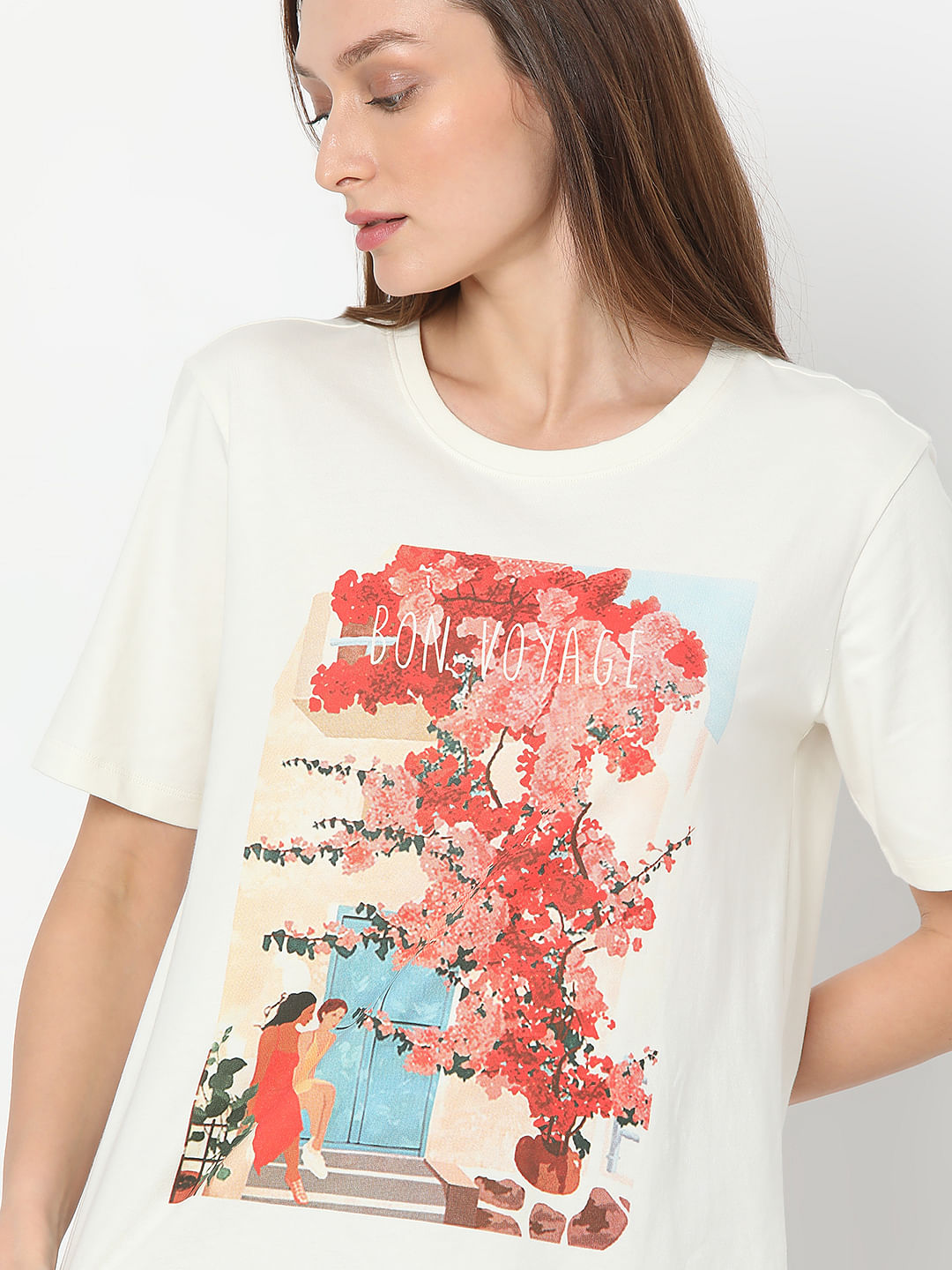 White Floral Print T-Shirt