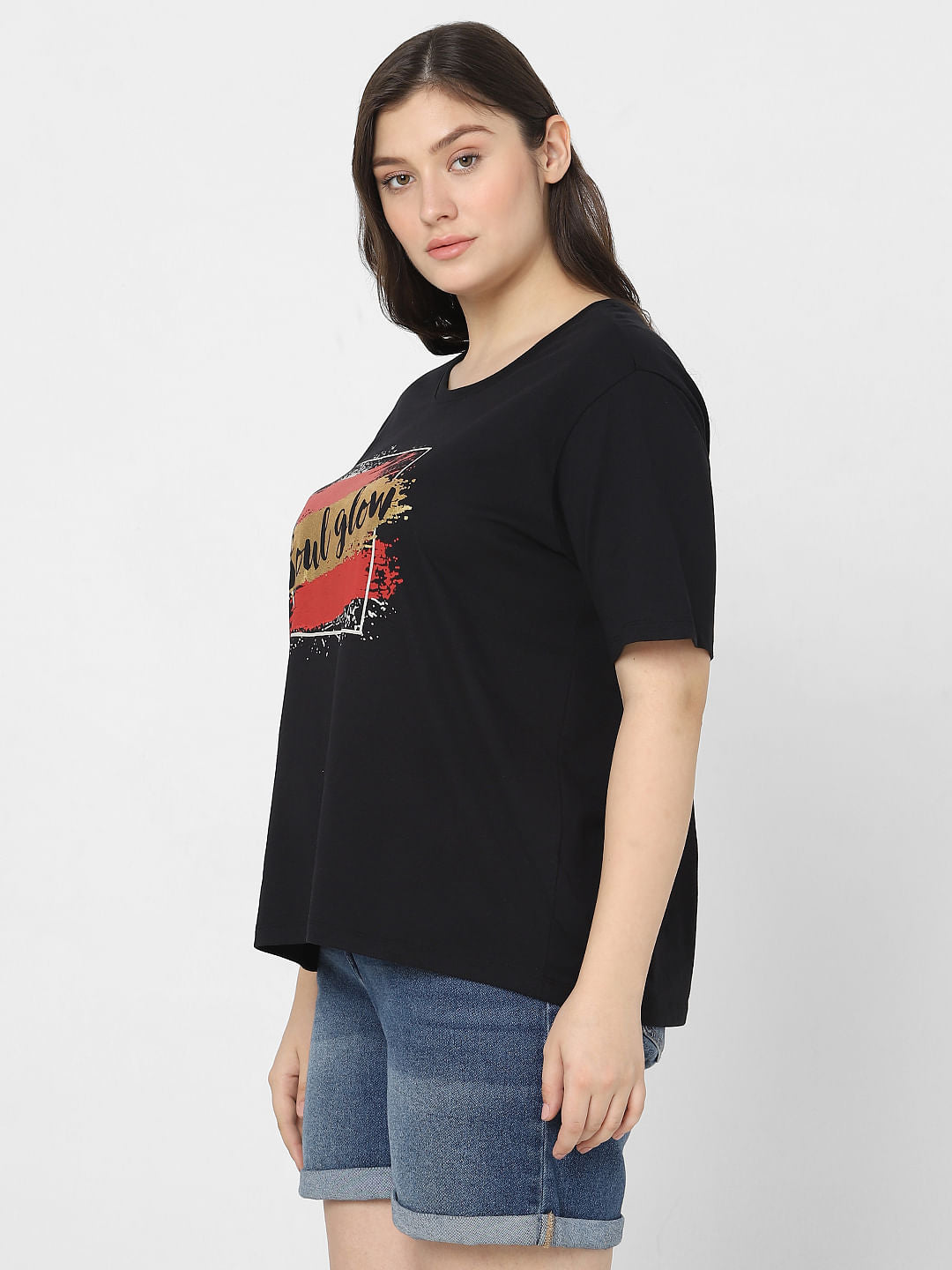 Curve Black Graphic Foil Print T-Shirt