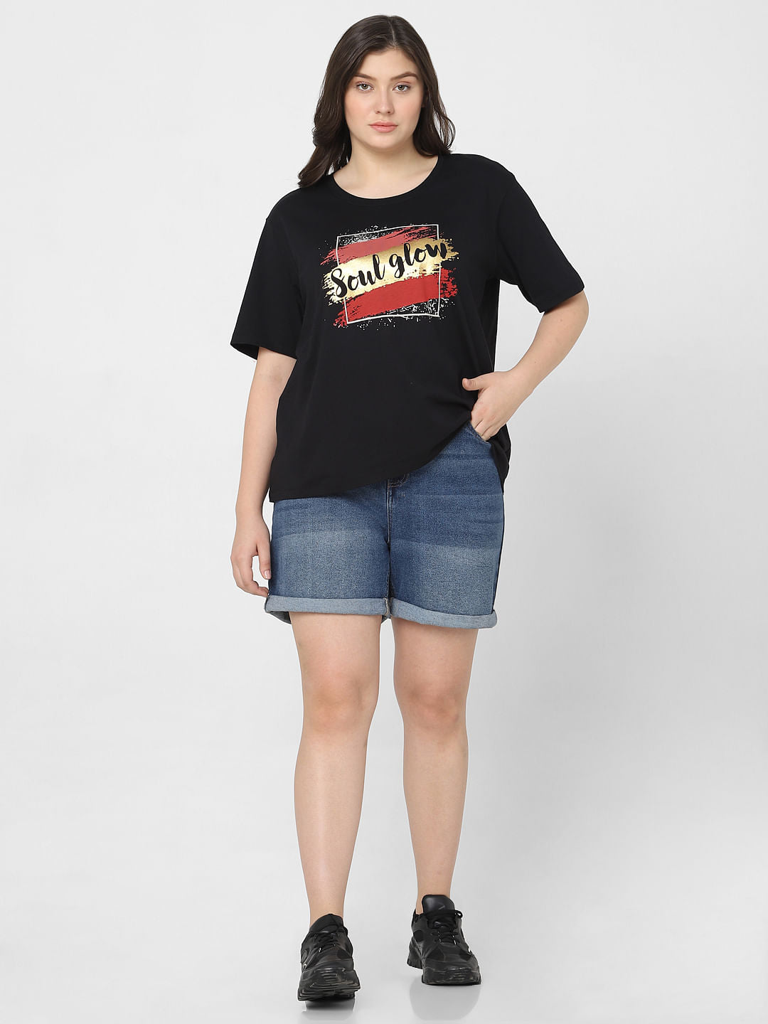 Curve Black Graphic Foil Print T-Shirt