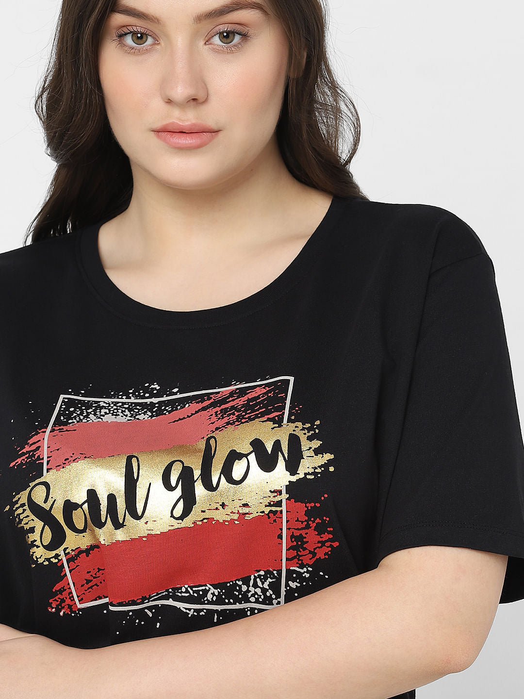 Curve Black Graphic Foil Print T-Shirt