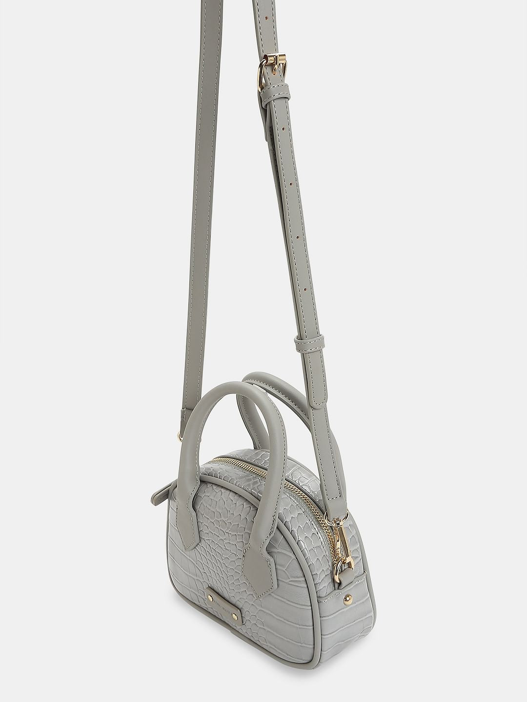 Grey Croc Embossed Crossbody Bag