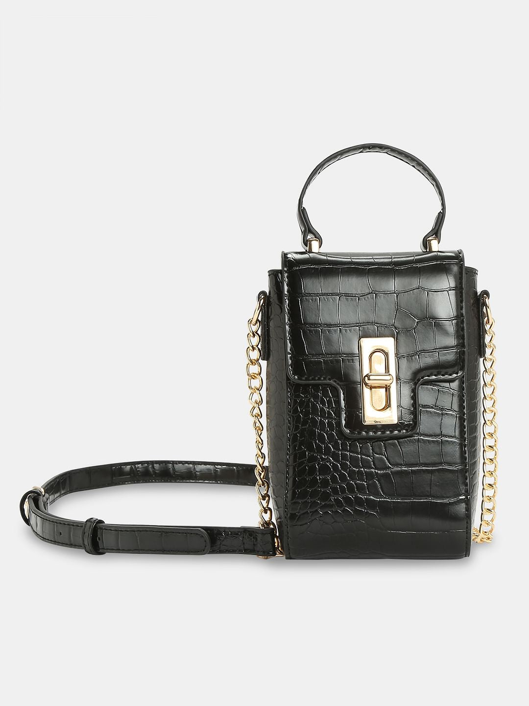 Black Textured Crossbody Bag