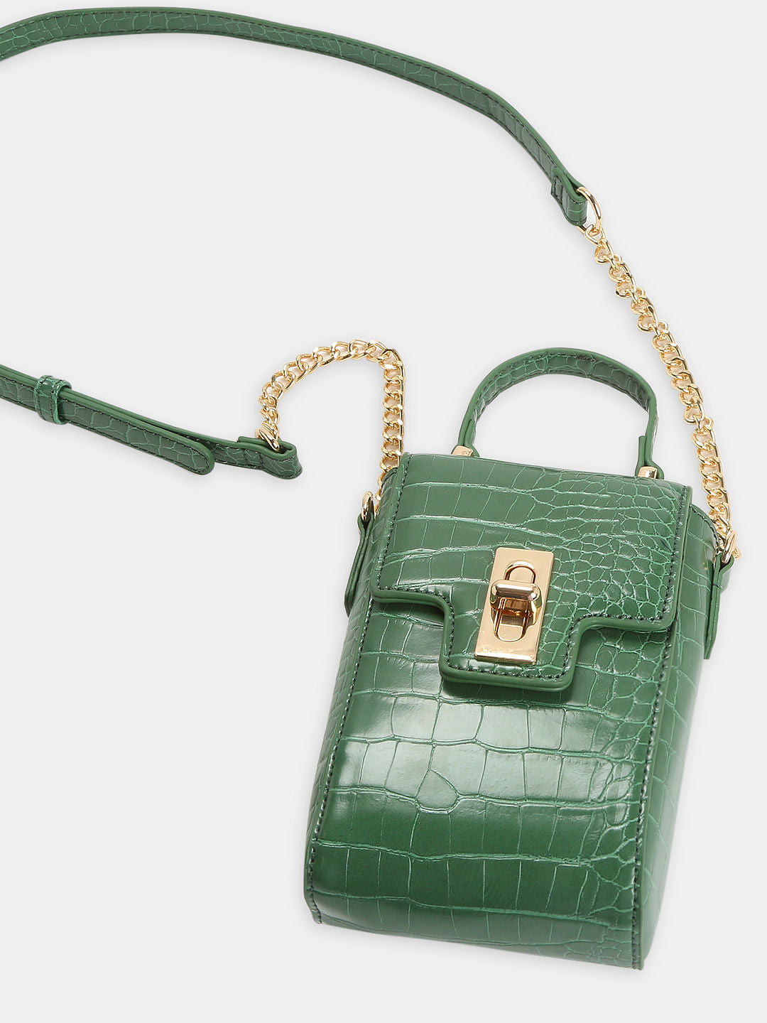 Green Textured Crossbody Bag