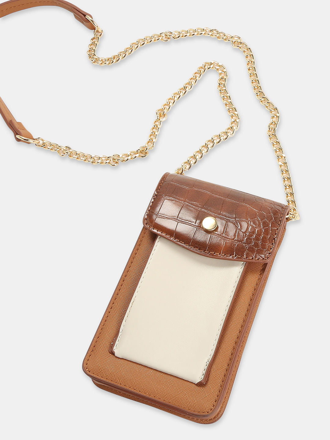 Tan Colourblocked Crossbody Bag