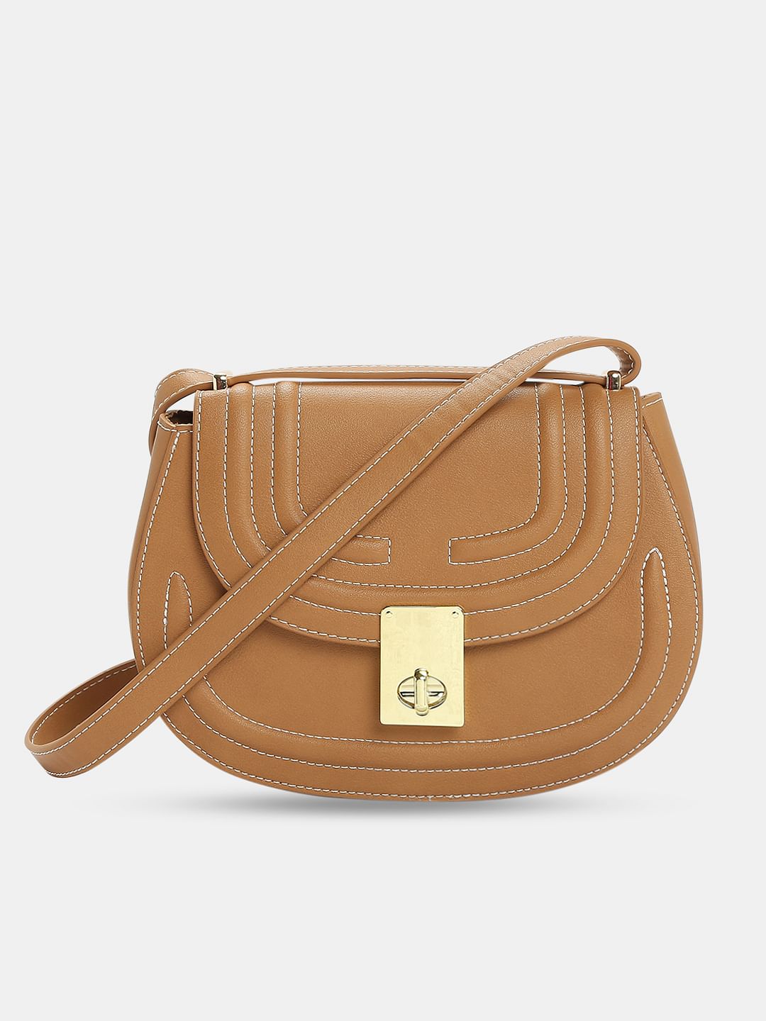 Brown Contrast Stitch Crossbody Bag
