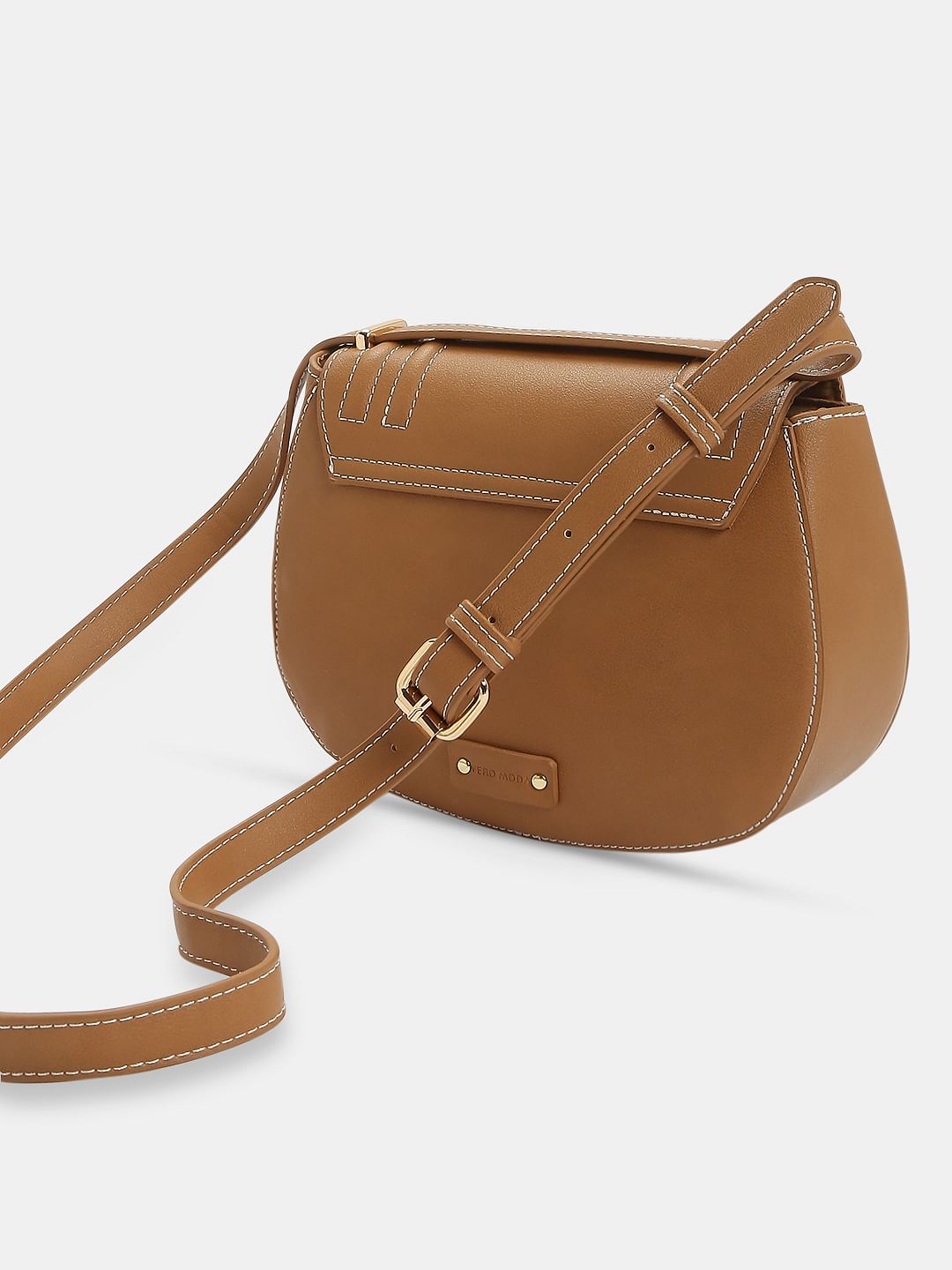 Brown Contrast Stitch Crossbody Bag