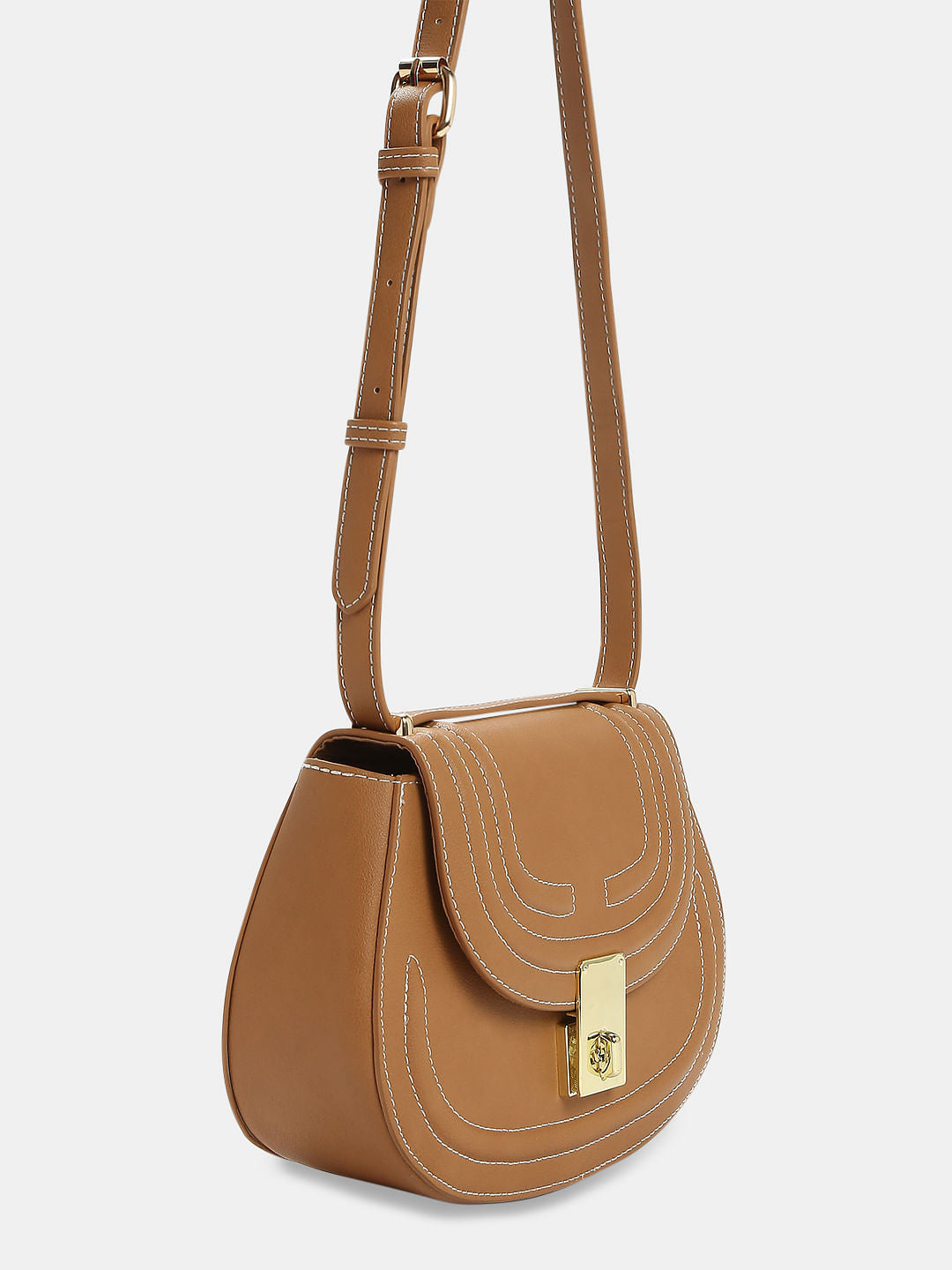 Brown Contrast Stitch Crossbody Bag