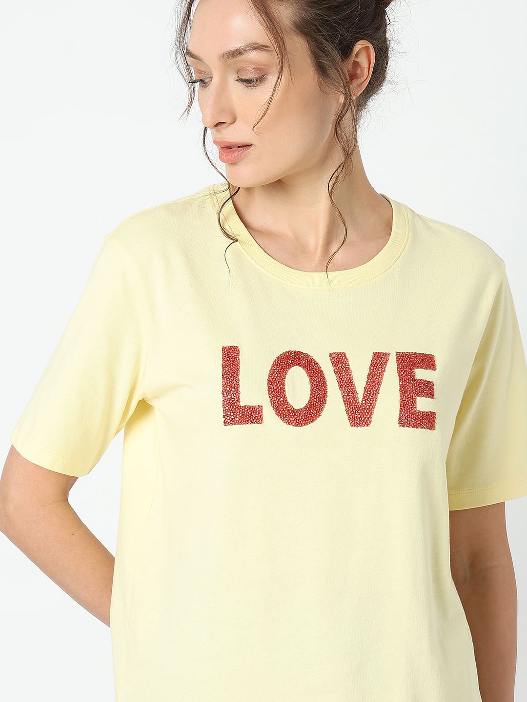 Yellow Embellished Print T-Shirt