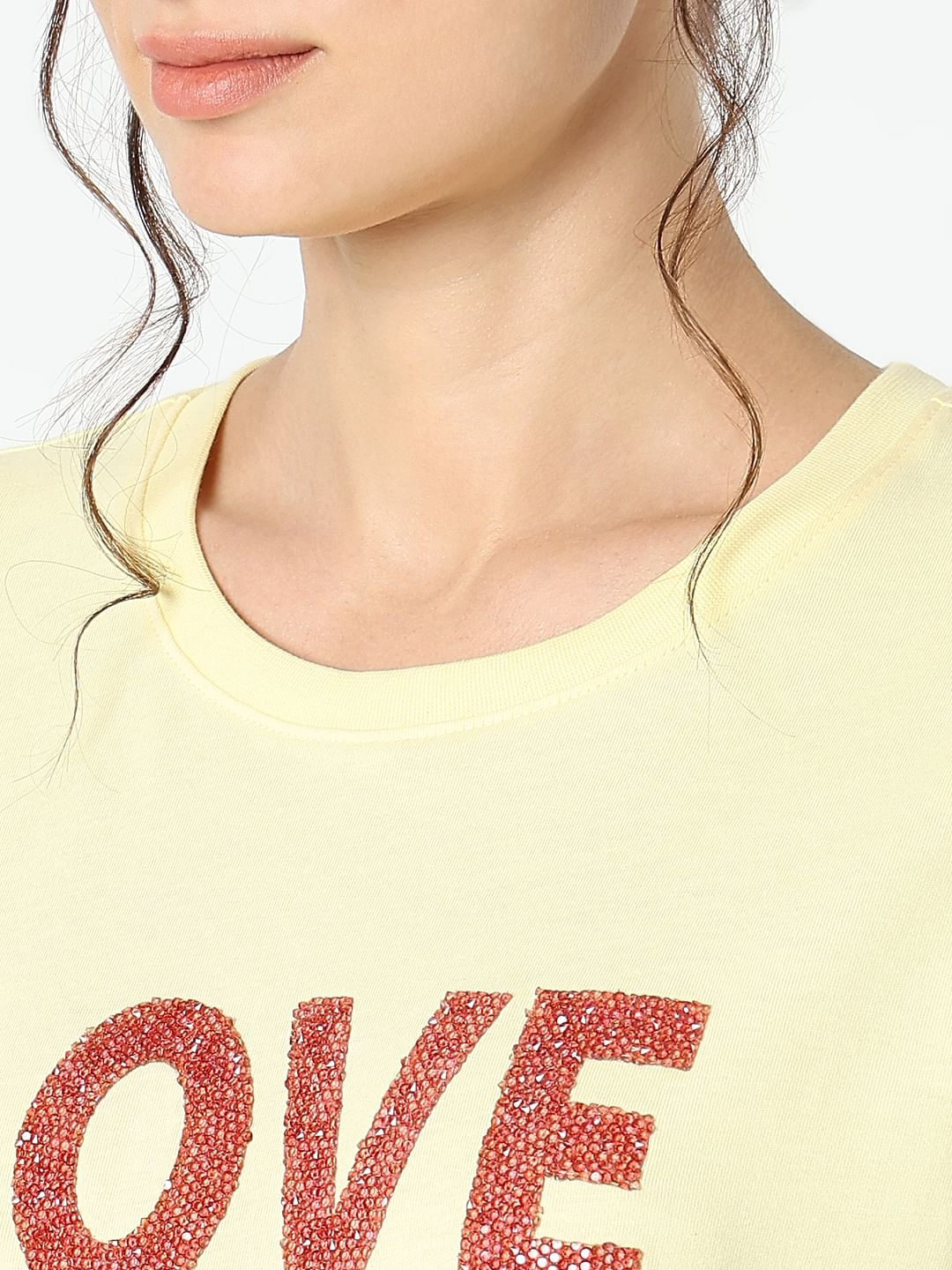 Yellow Embellished Print T-Shirt