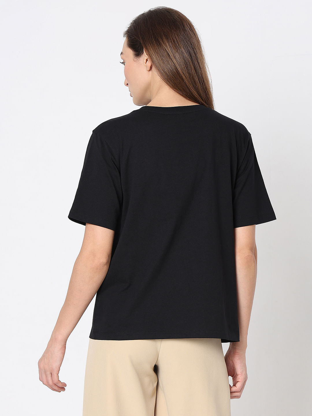 Black Sequin Leaf Print T-Shirt