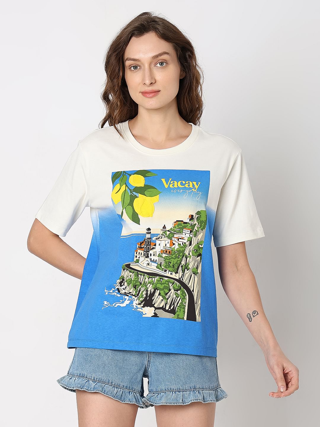 White Ombre Graphic Print T-Shirt