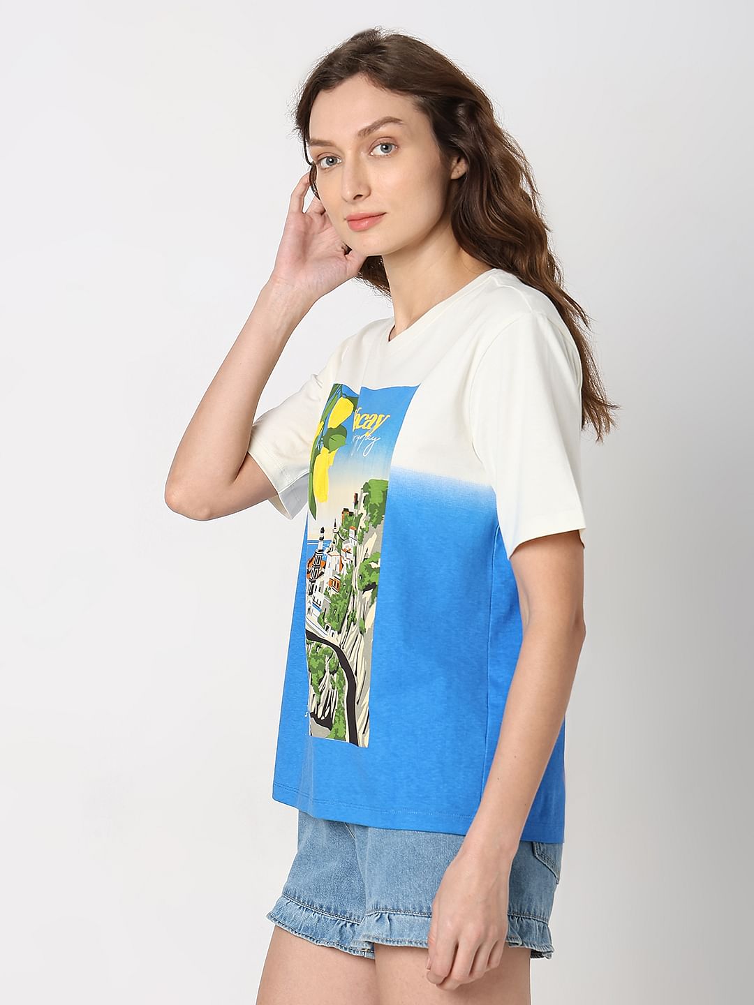 White Ombre Graphic Print T-Shirt