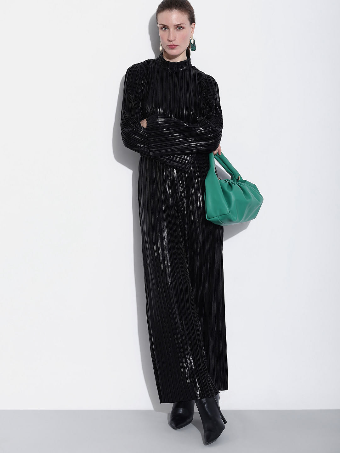 Black High Rise Metallic Co-Ord Set Pants