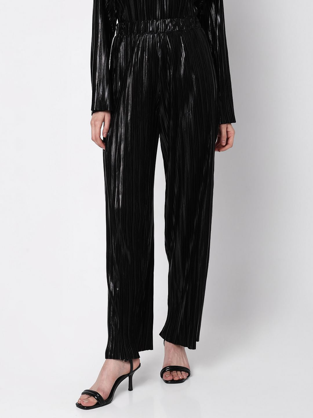 Black High Rise Metallic Co-Ord Set Pants