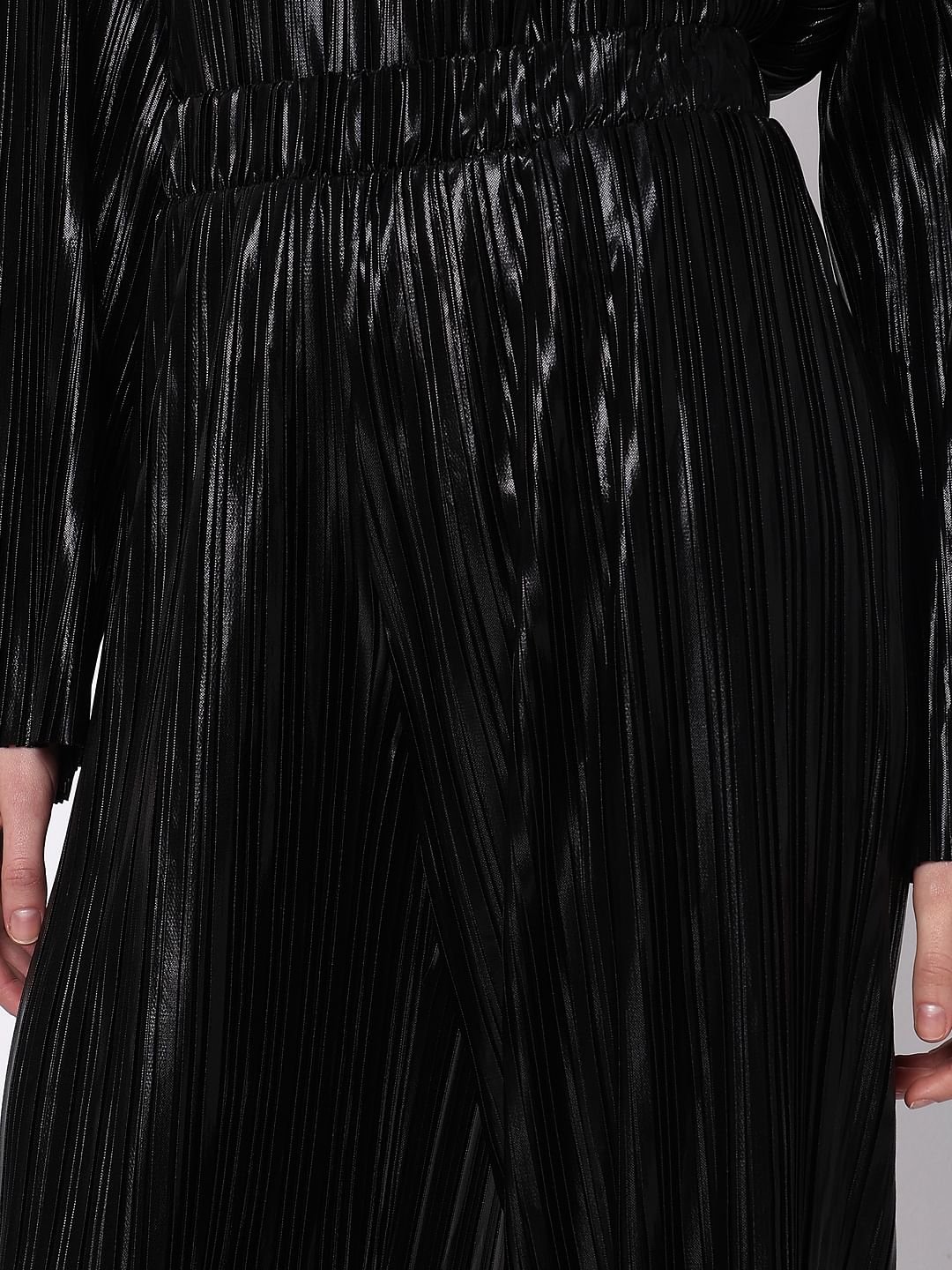 Black High Rise Metallic Co-Ord Set Pants