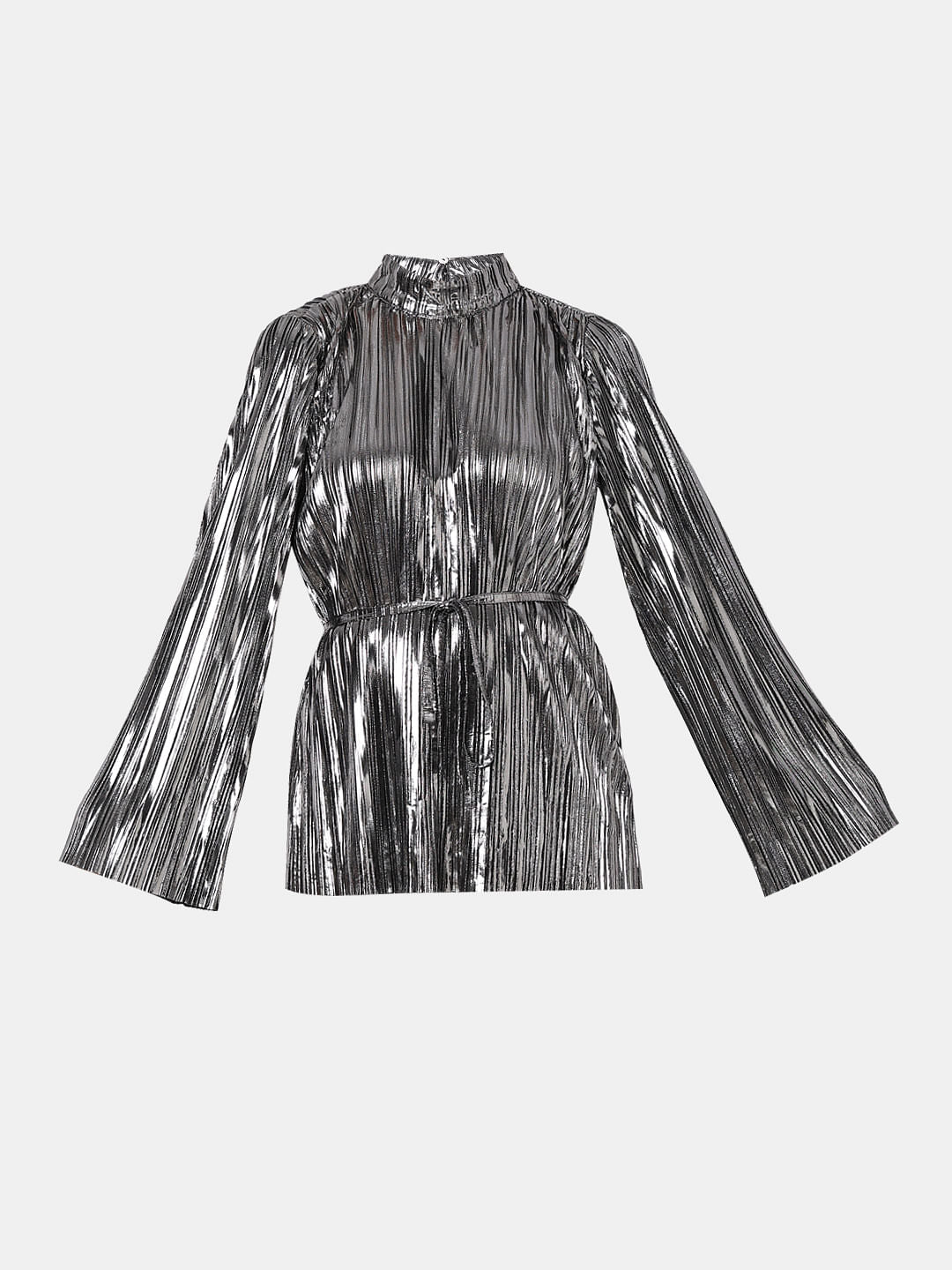 Silver Metallic High Neck Co-Ord Set Top