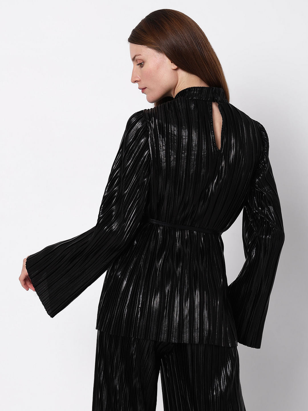 Black Metallic High Neck Co-Ord Set Top