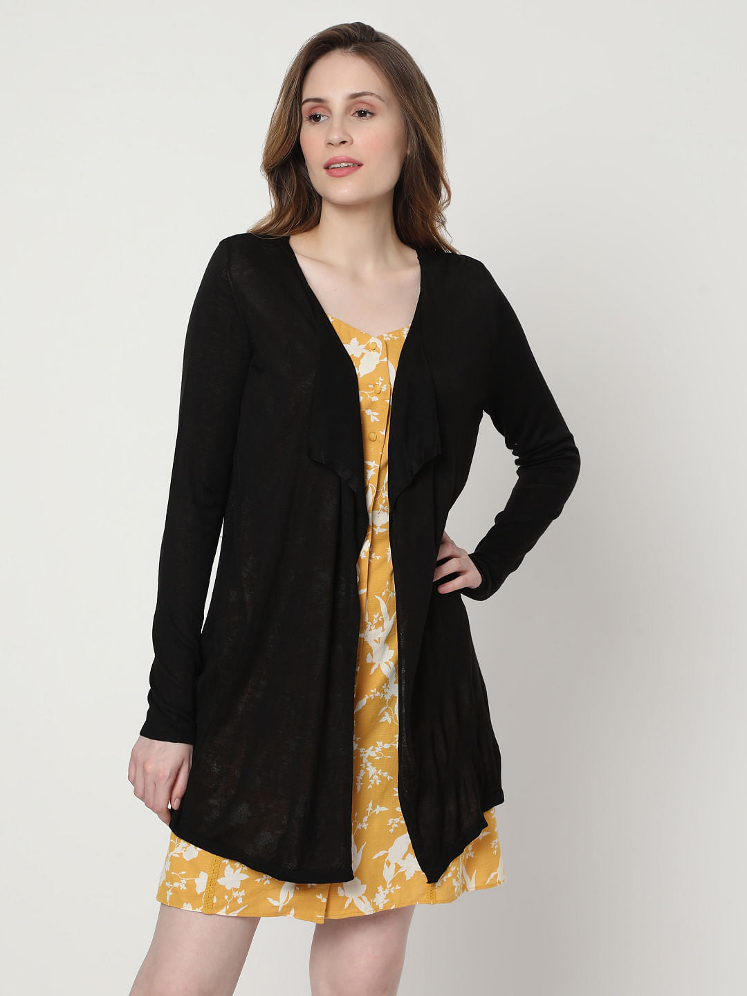 Black Front Open Cardigan