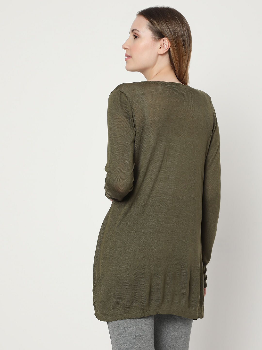 Green Front Open Cardigan