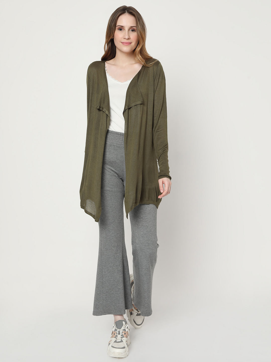 Green Front Open Cardigan