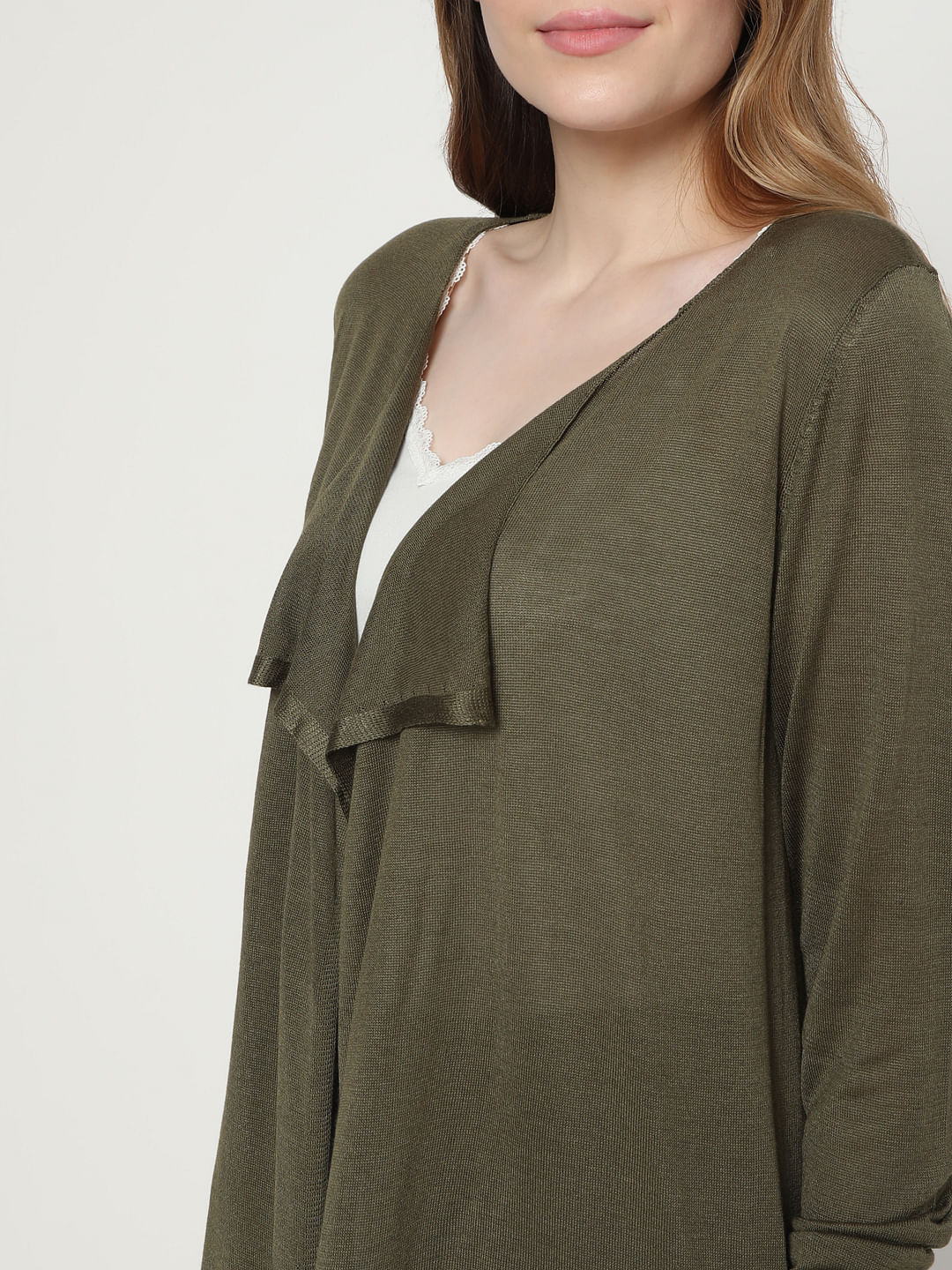 Green Front Open Cardigan