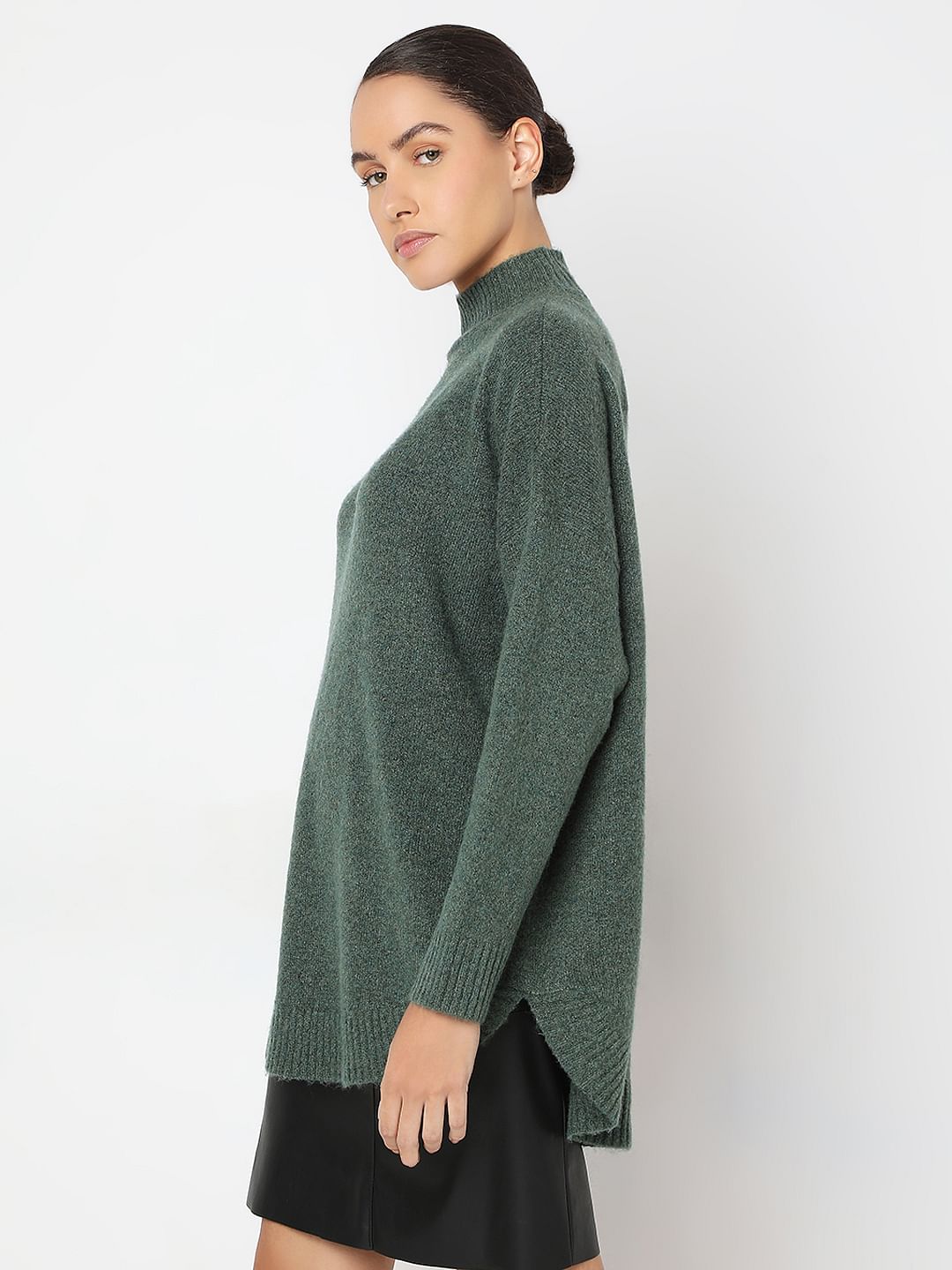 Green High-Neck Long Pullover