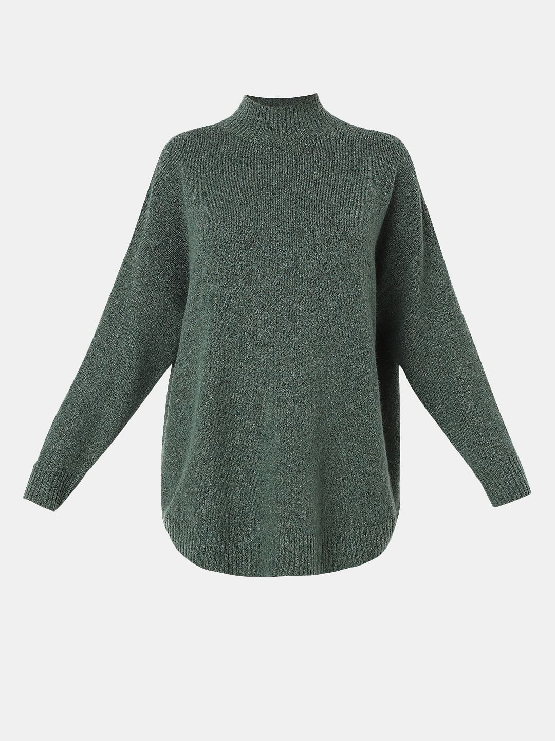 Green High-Neck Long Pullover