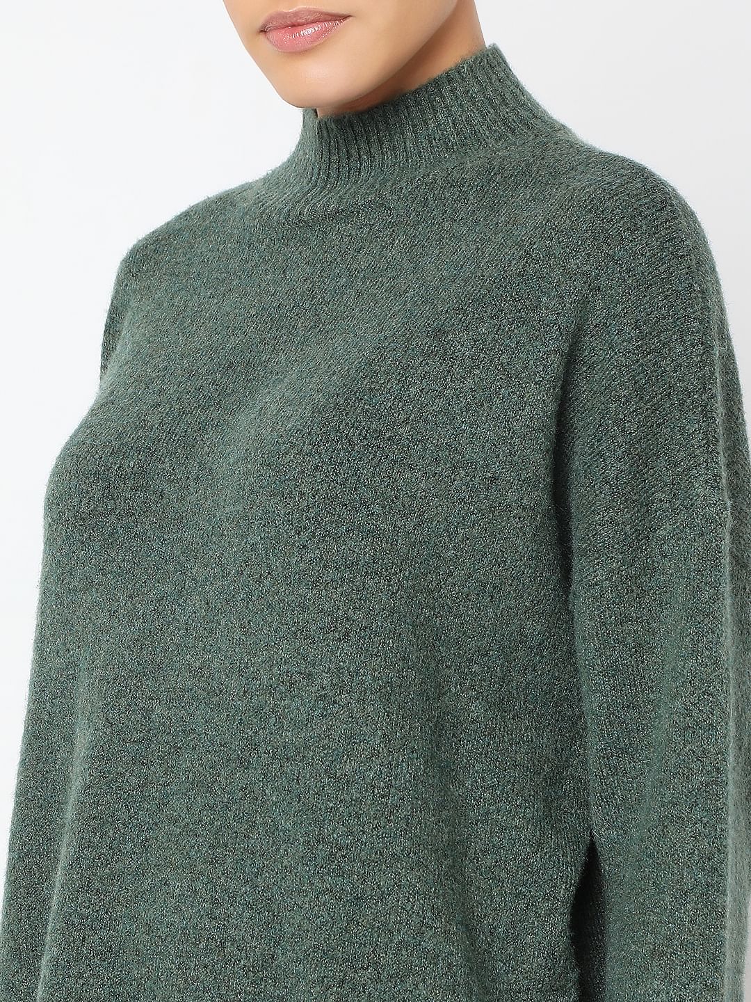 Green High-Neck Long Pullover