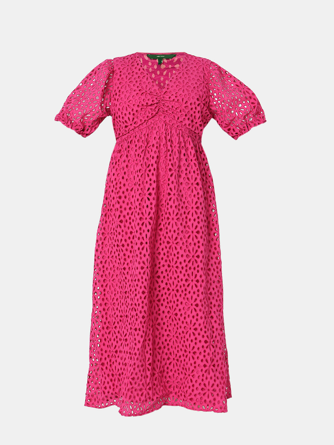 Pink Schiffli Cotton Midi Dress