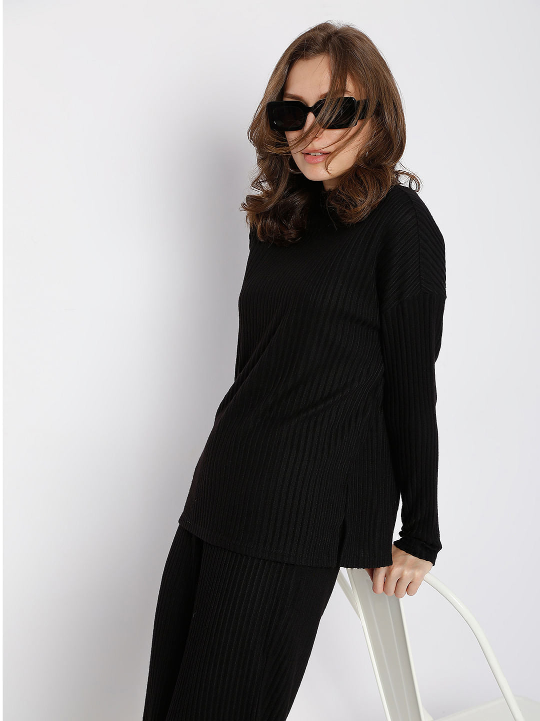 Black Funnel Neck Co-Ord Top