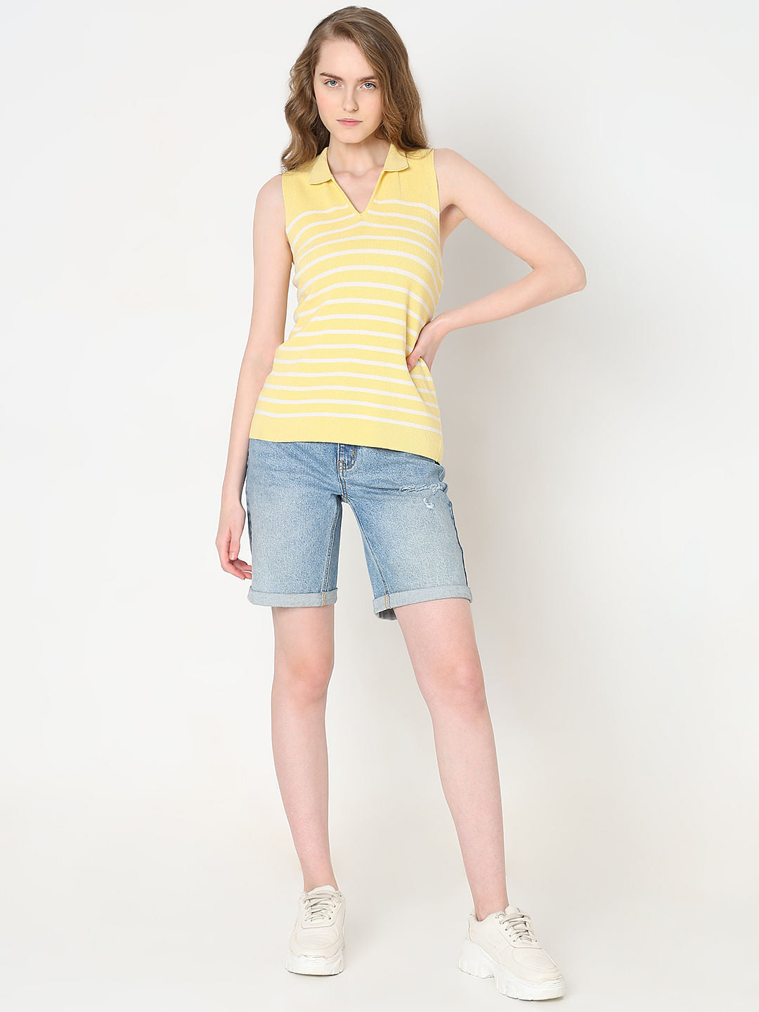 Yellow Striped Knitted Top