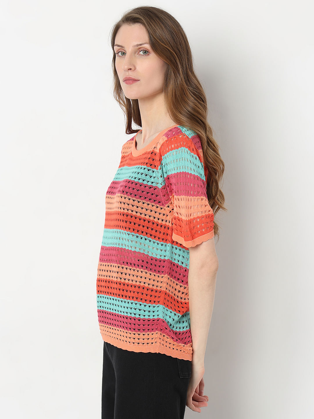 Blue Colourblocked Knit Top