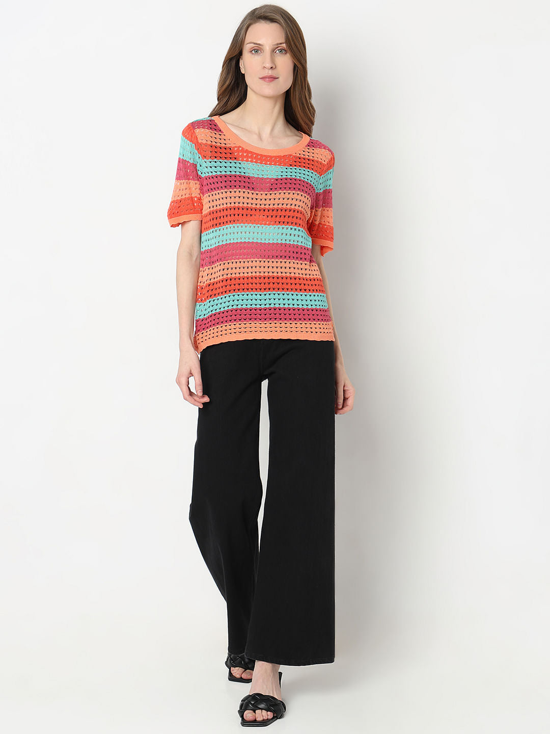 Blue Colourblocked Knit Top