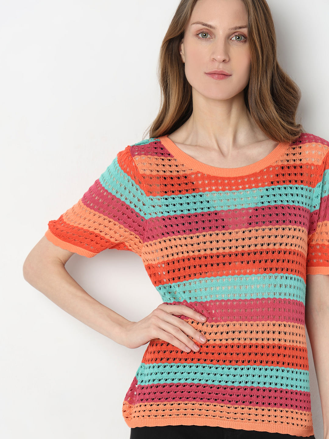 Blue Colourblocked Knit Top