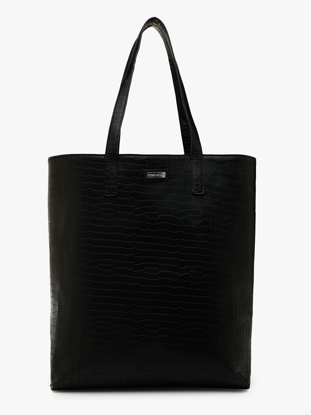 Black Croc Embossed Tote Bag