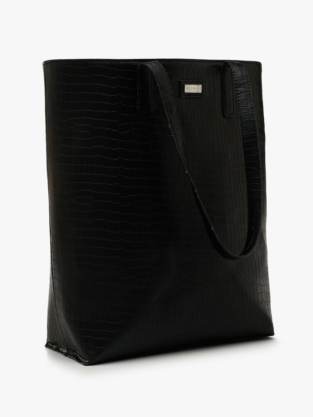 Black Croc Embossed Tote Bag