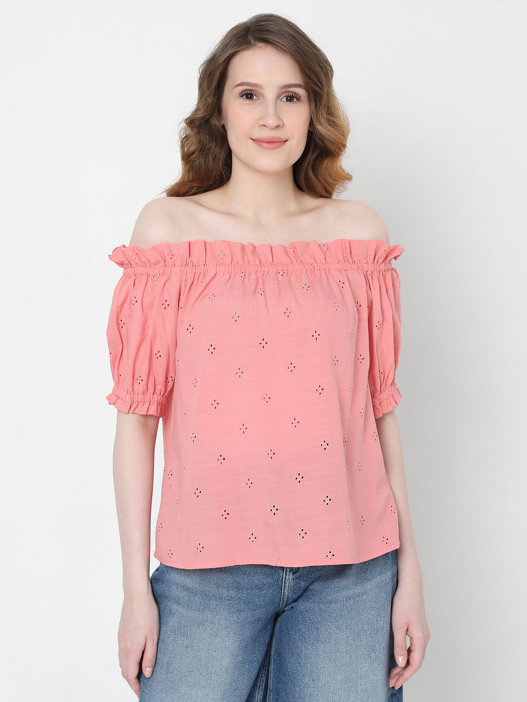 Coral Off-Shoulder Top