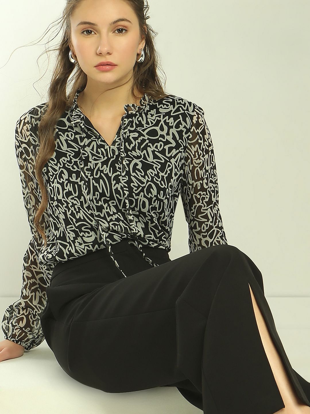 Black Abstract Print Top