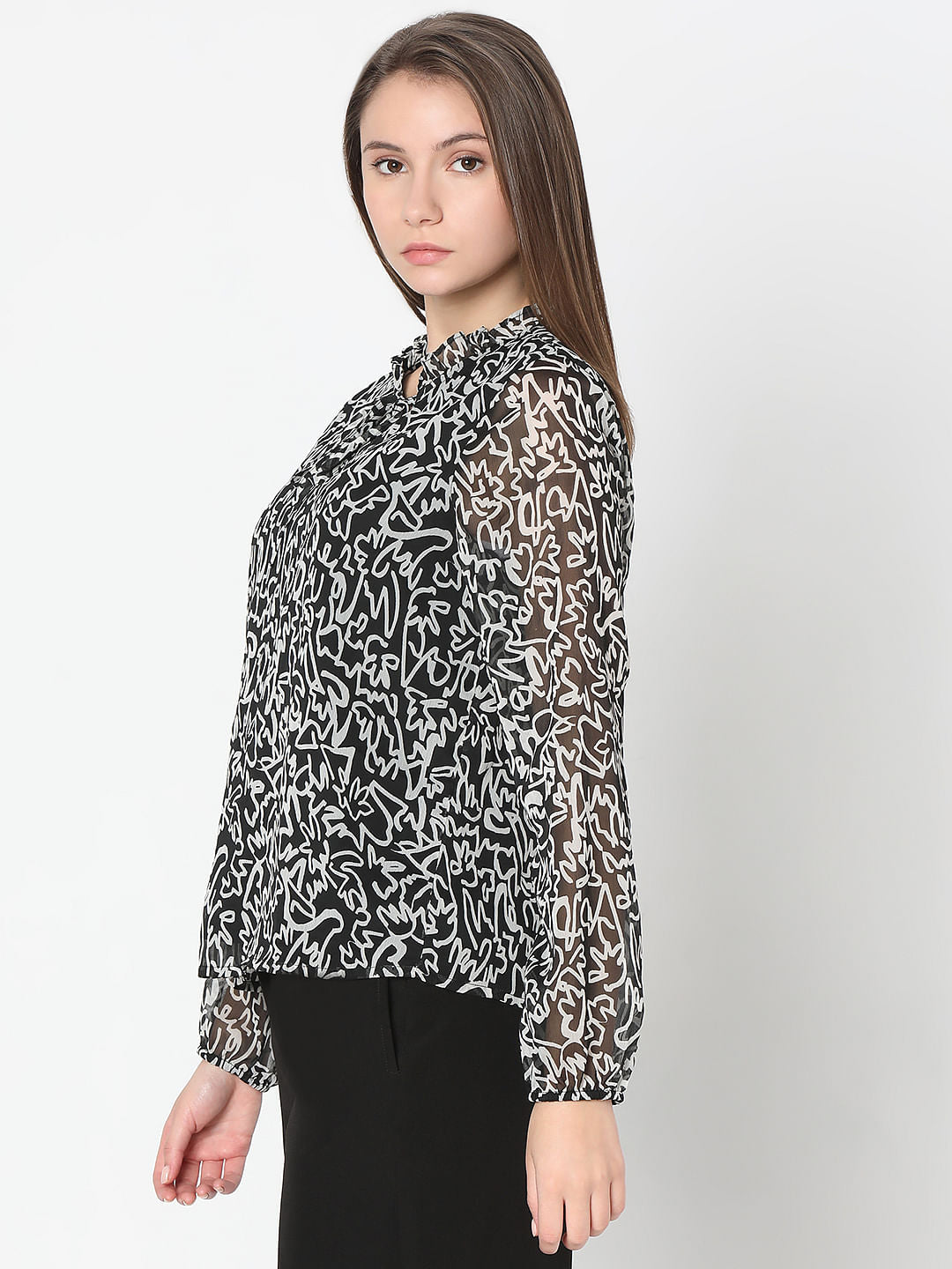 Black Abstract Print Top