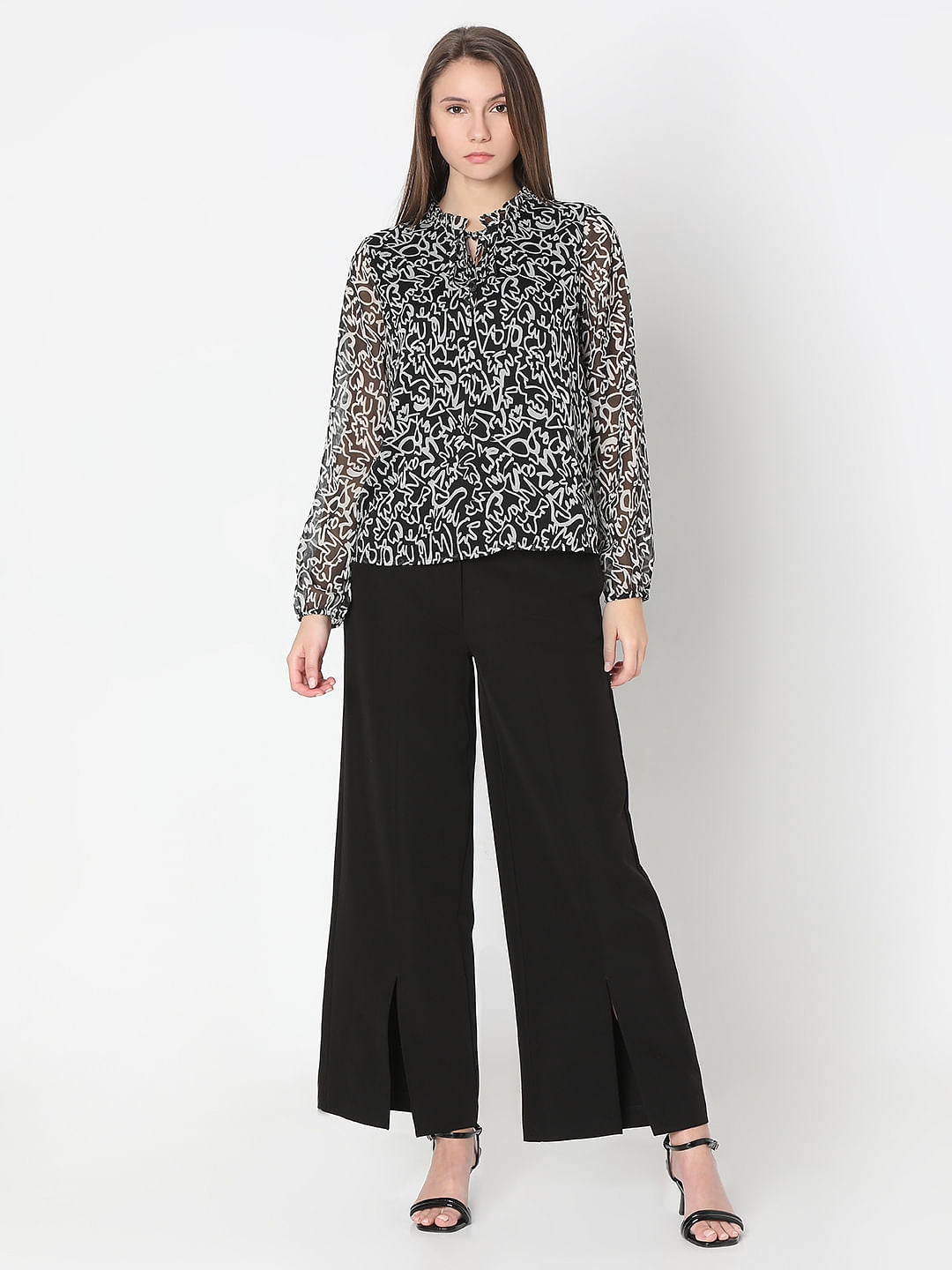 Black Abstract Print Top