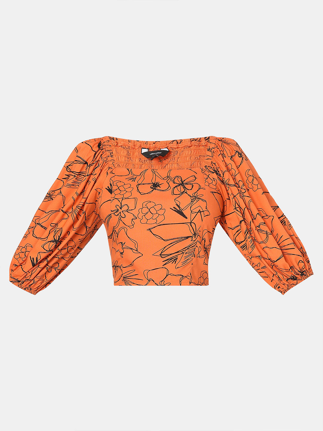 Orange Floral Cropped Top