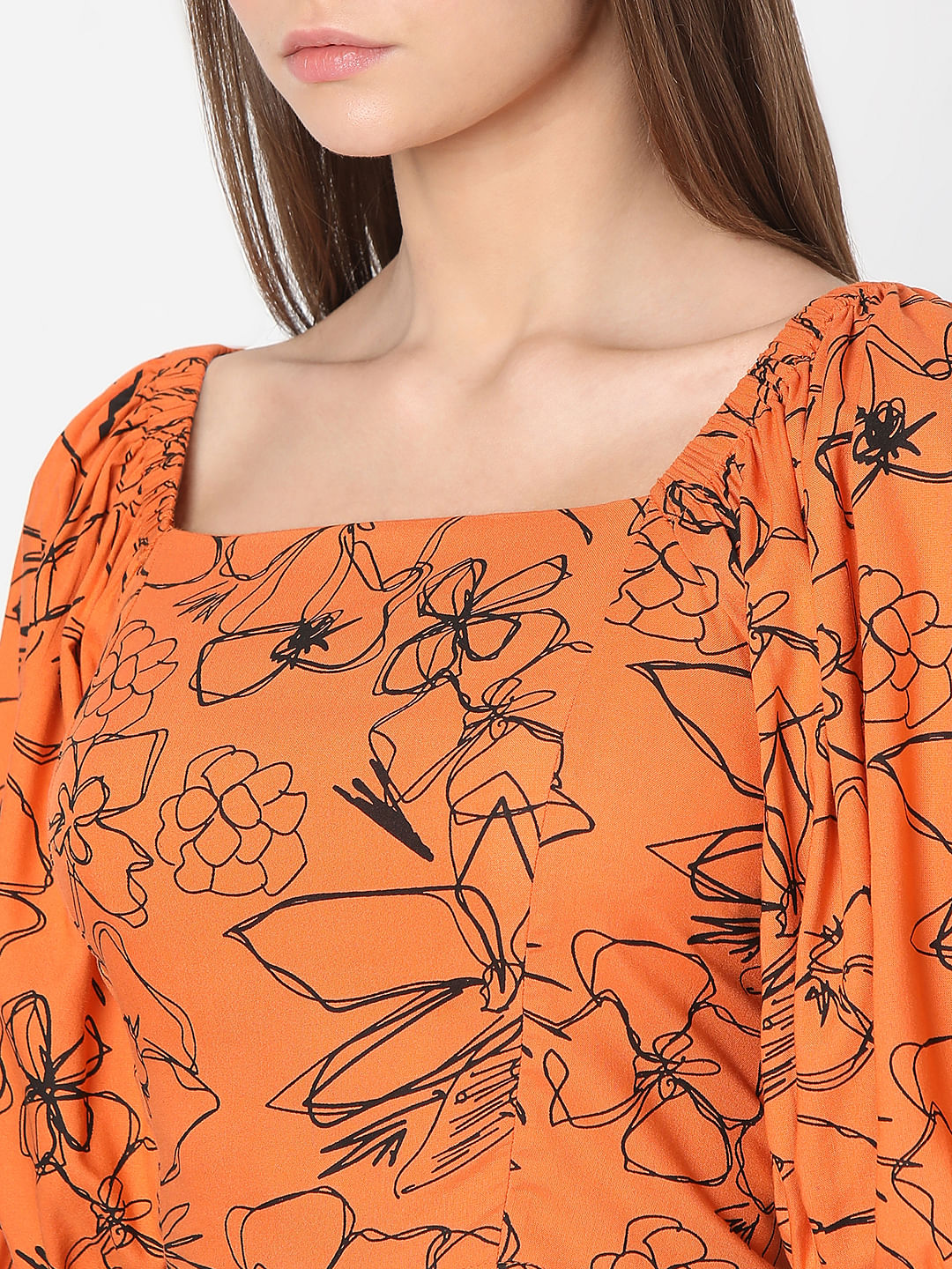 Orange Floral Cropped Top