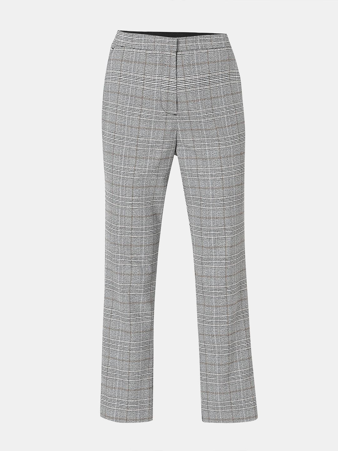 Grey Mid Rise Check Pants
