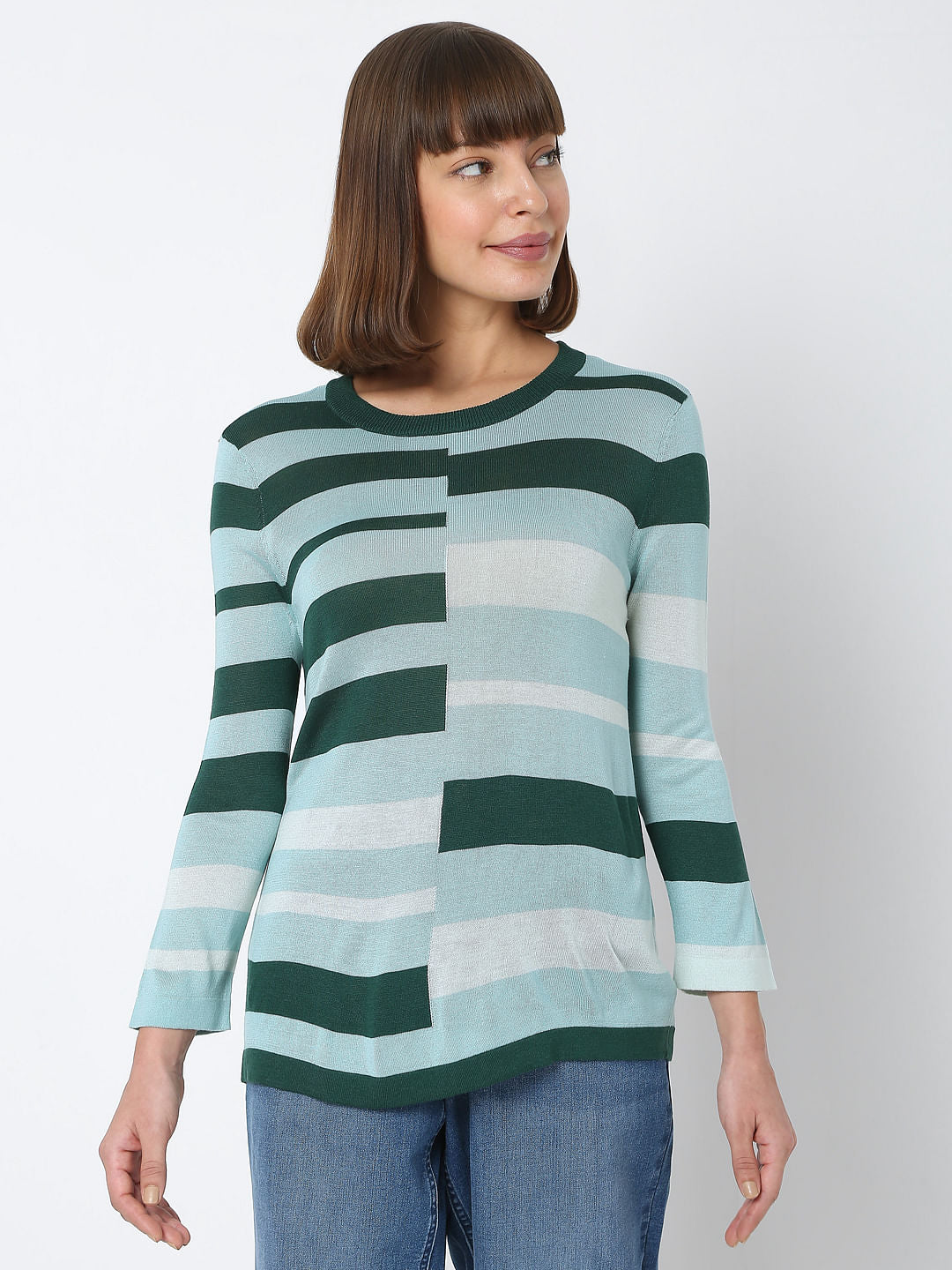 Green Colourblocked Knit Top