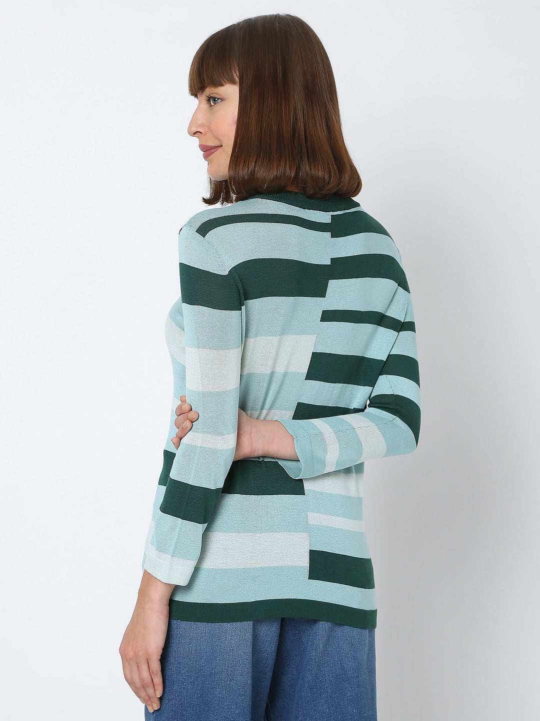 Green Colourblocked Knit Top