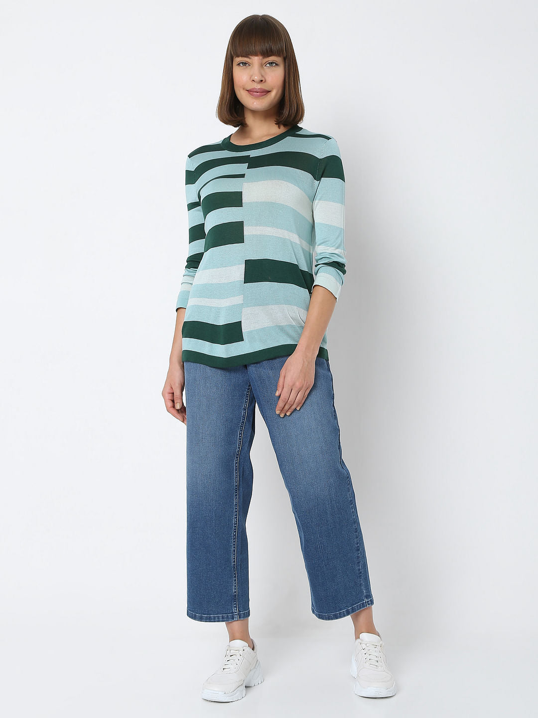 Green Colourblocked Knit Top