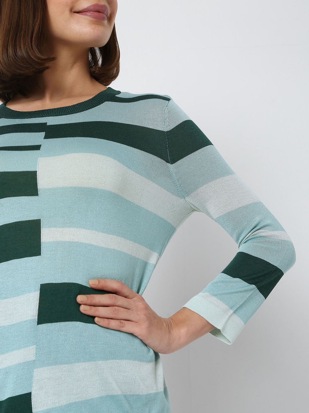 Green Colourblocked Knit Top