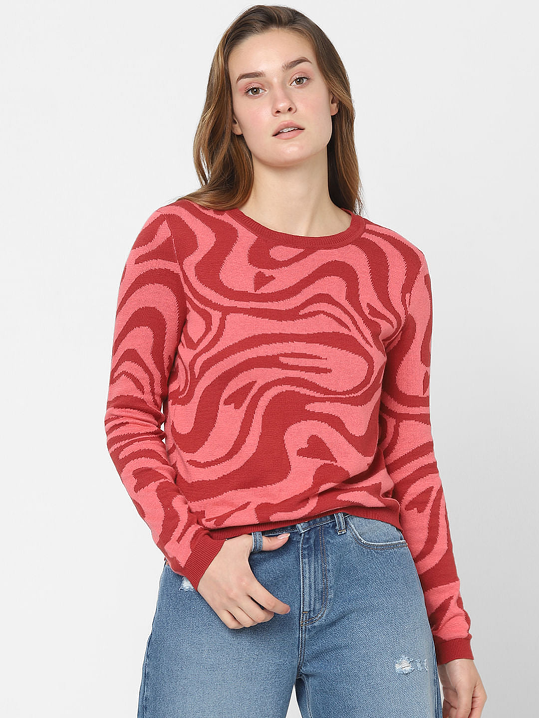 Pink Abstract Print Sweater