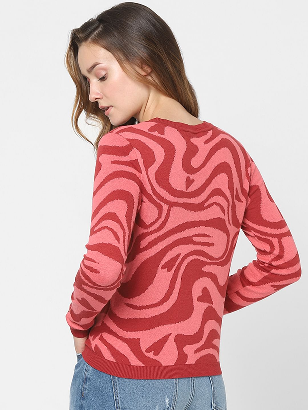 Pink Abstract Print Sweater